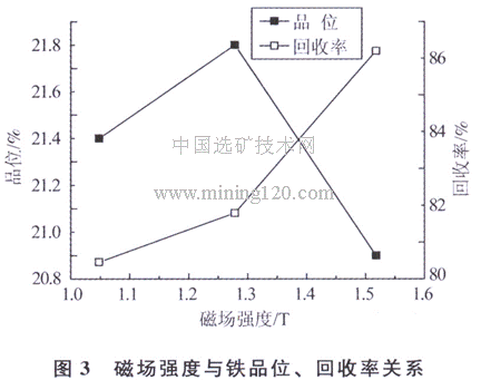 磁場強(qiáng)度與鐵品位、回收率關(guān)系